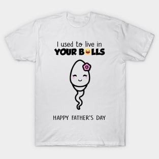 Girl Happy Father's Day I Used To Live In Your Balls T-Shirt